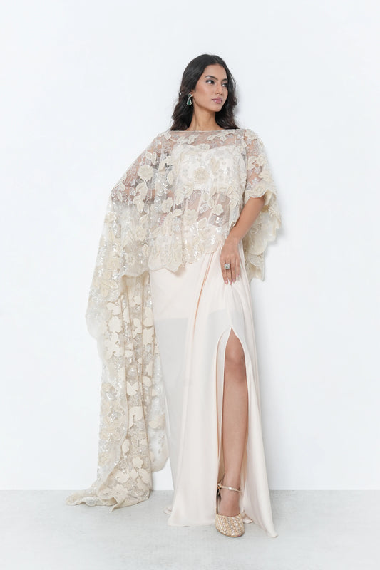 Ivory Cape Slit Gown
