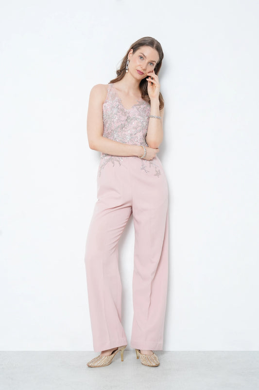 Peach Embroidered Jumpsuit