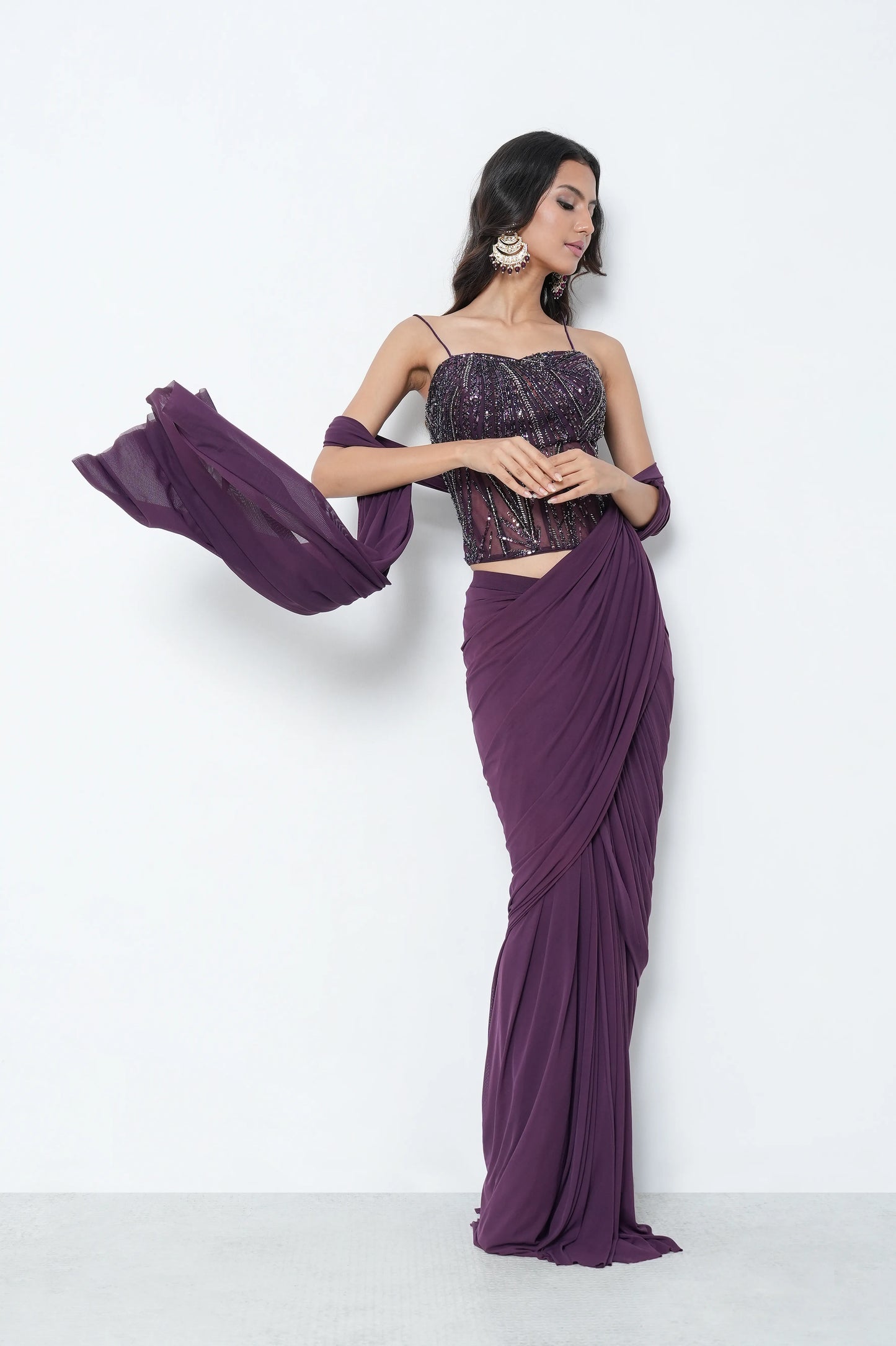 Violet indo western saree