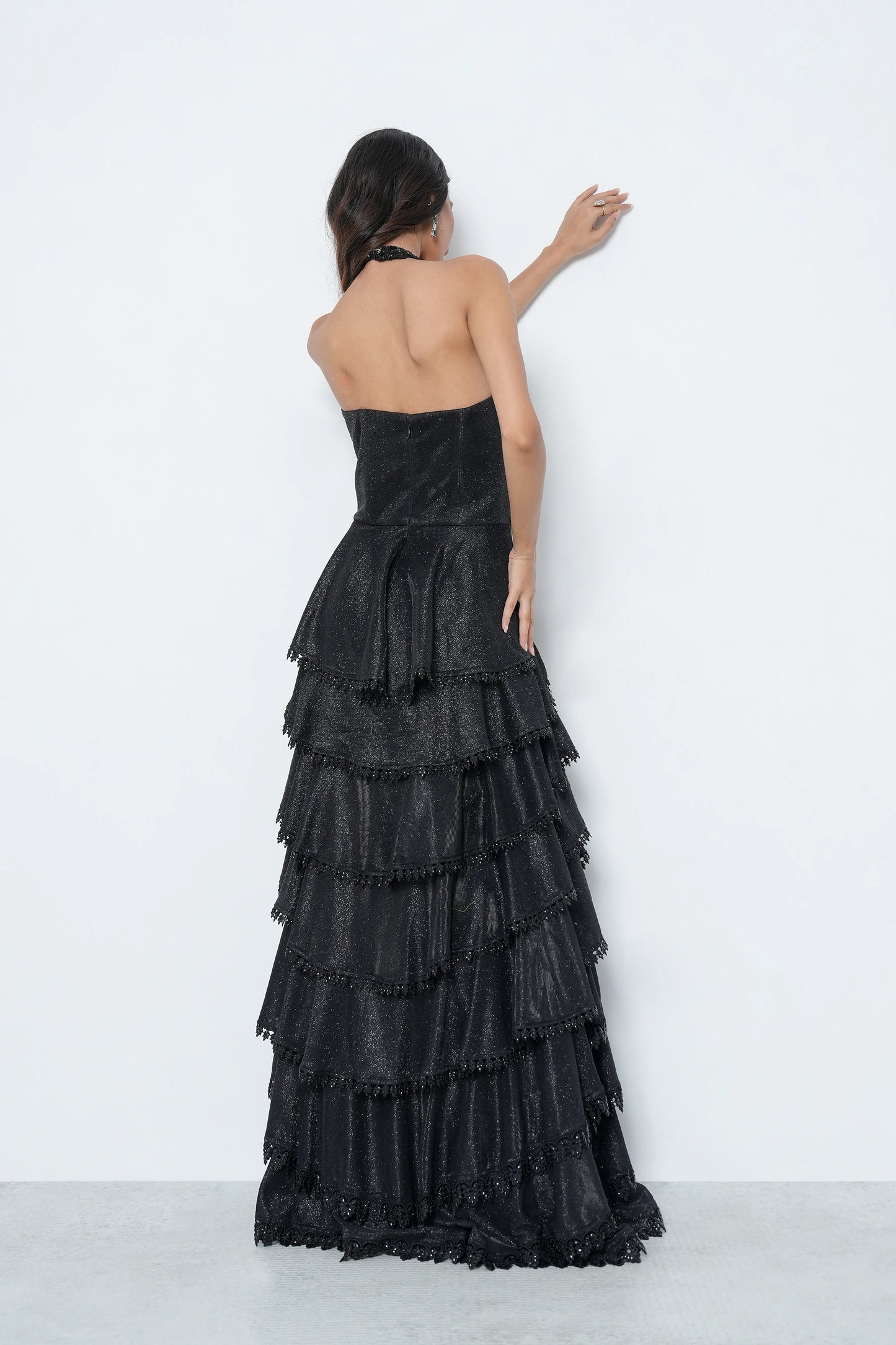 Black Ruffle Net Gown