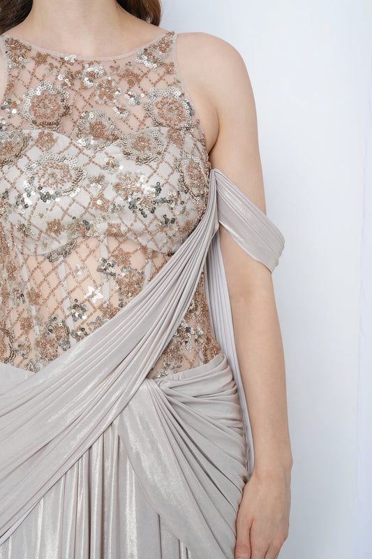 Gold Drape Sequin Gown