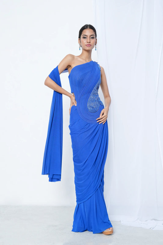 Electric Blue Powernet Saree