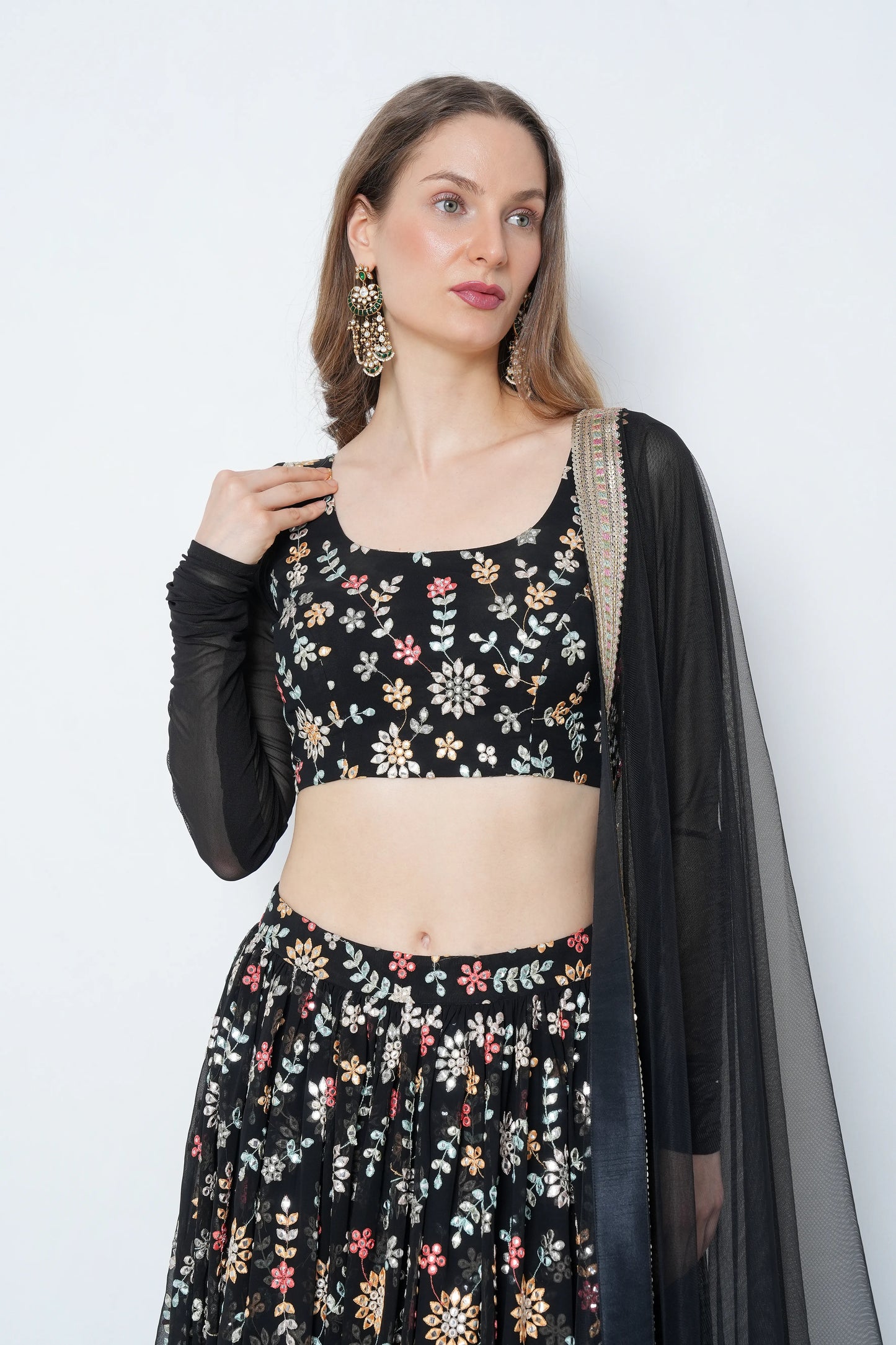 Black Mirror Work Lehenga Set