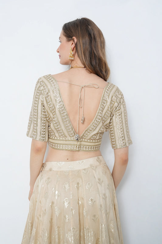 Ivory Gold Silk Lehenga Set