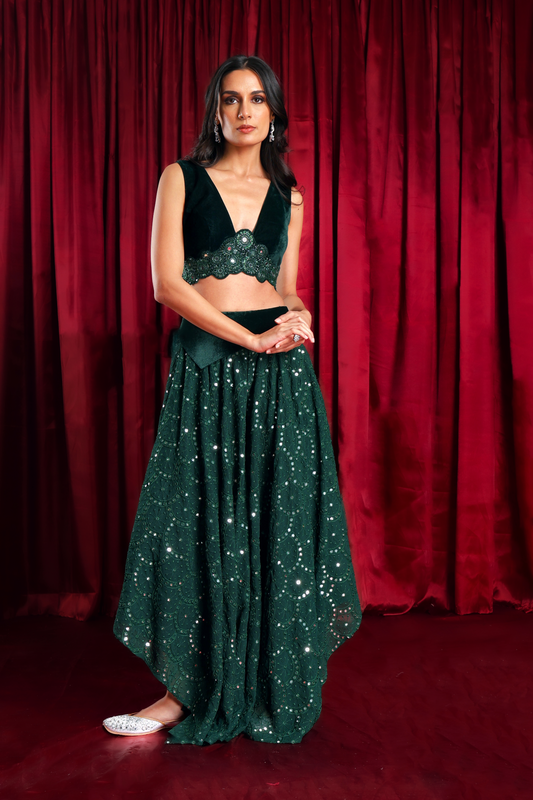 Emrald Green Velvet Lehenga