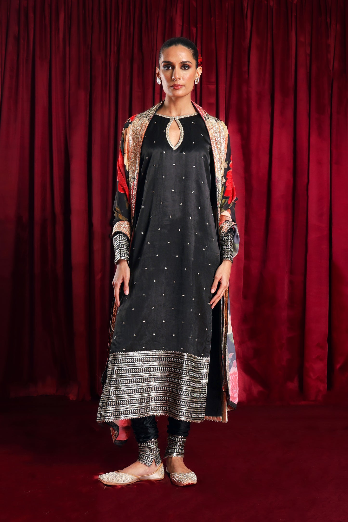Black Kurta set with Printed Dupatta
