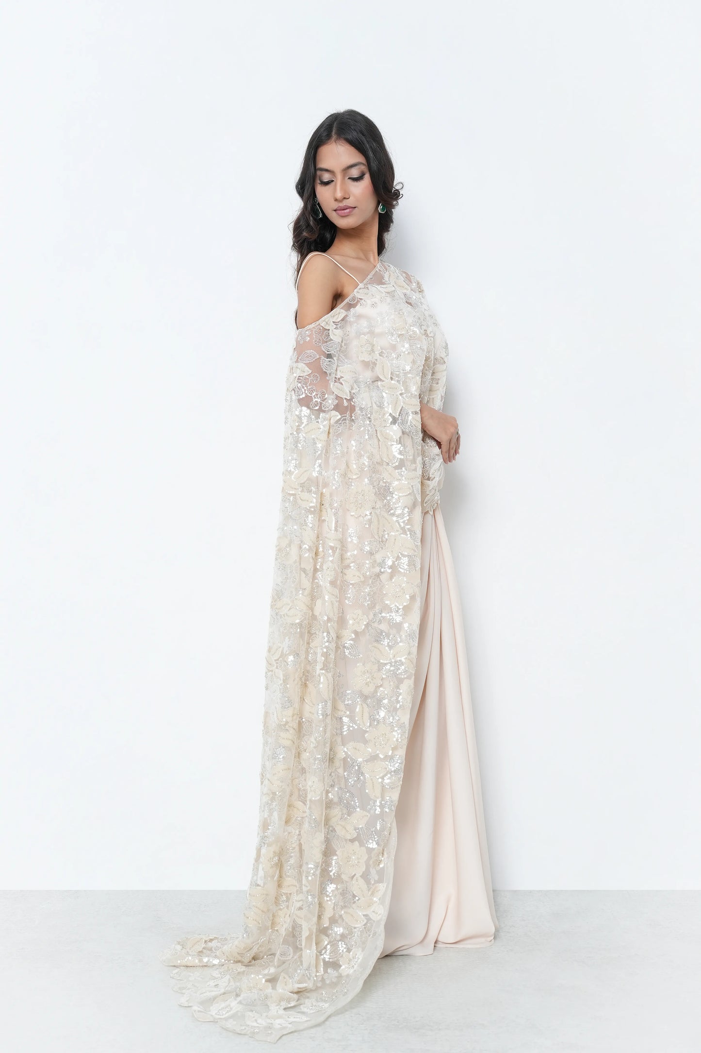 Ivory Cape Slit Gown
