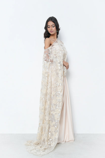 Ivory Cape Slit Gown