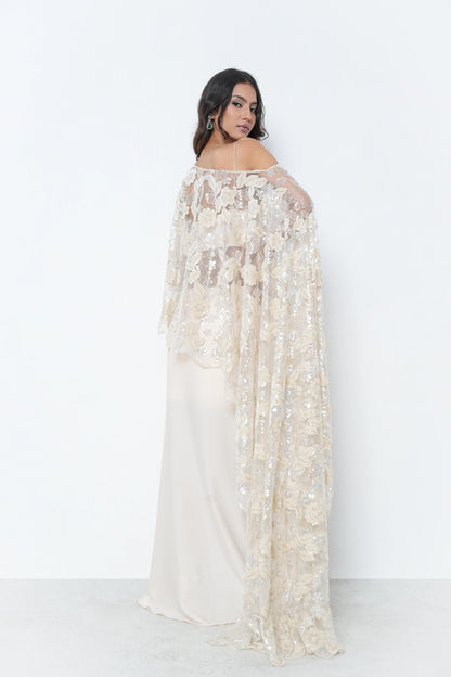 Ivory Cape Slit Gown