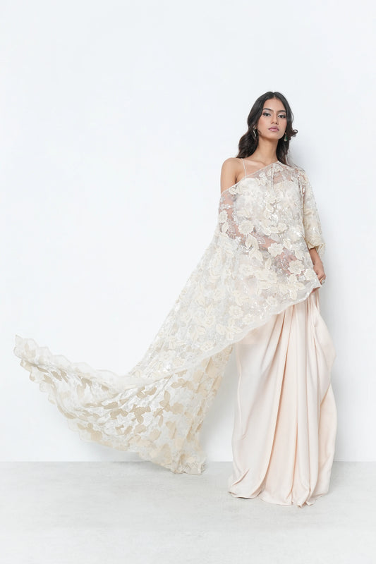 Ivory Cape Slit Gown