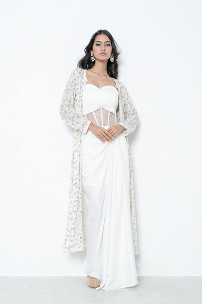 Off-White Drape Gown Set