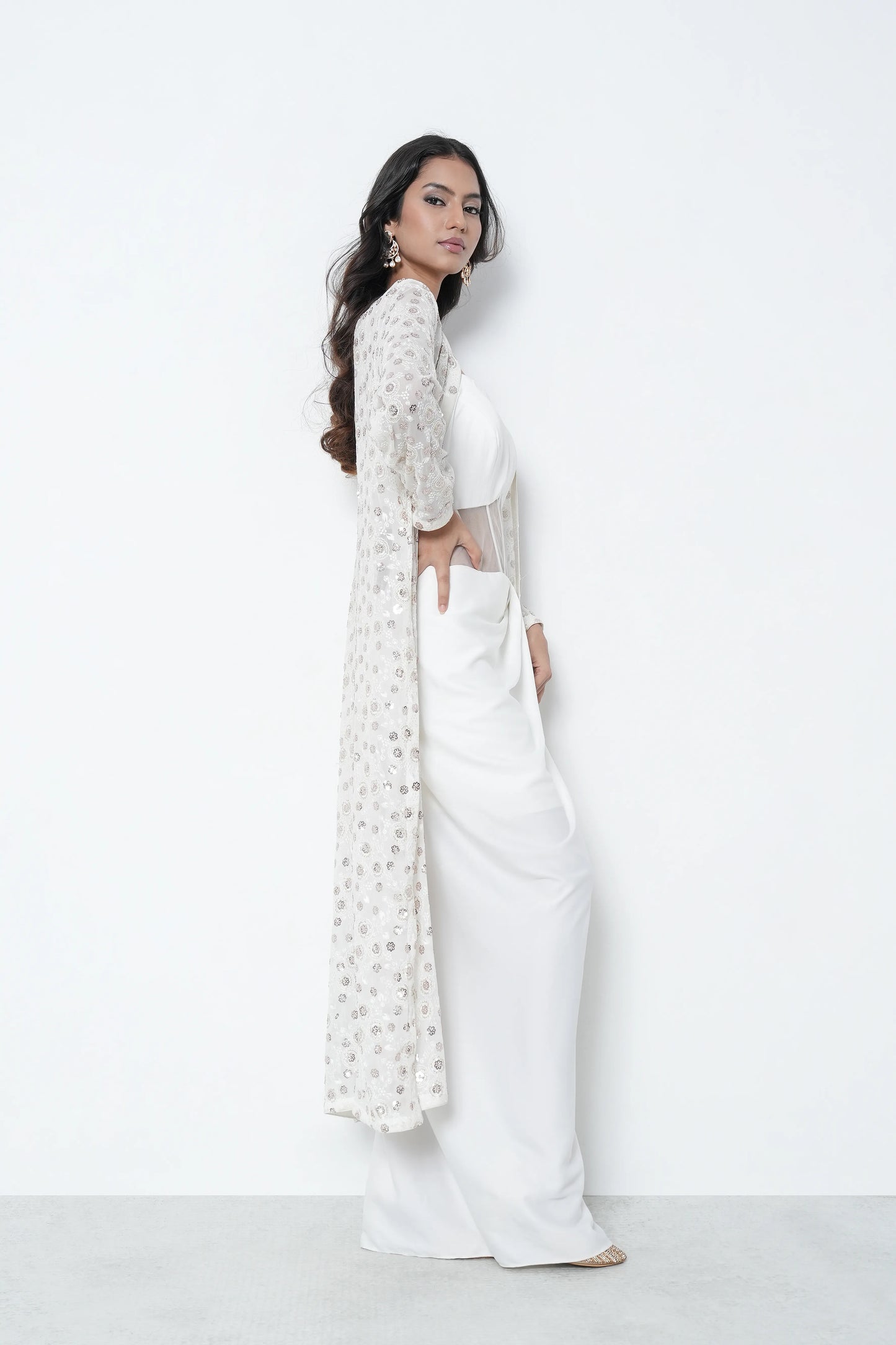 Off-White Drape Gown Set