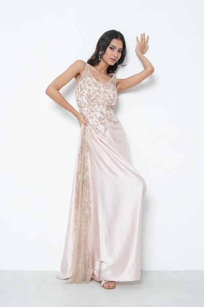 Champagne Satin Net Gown