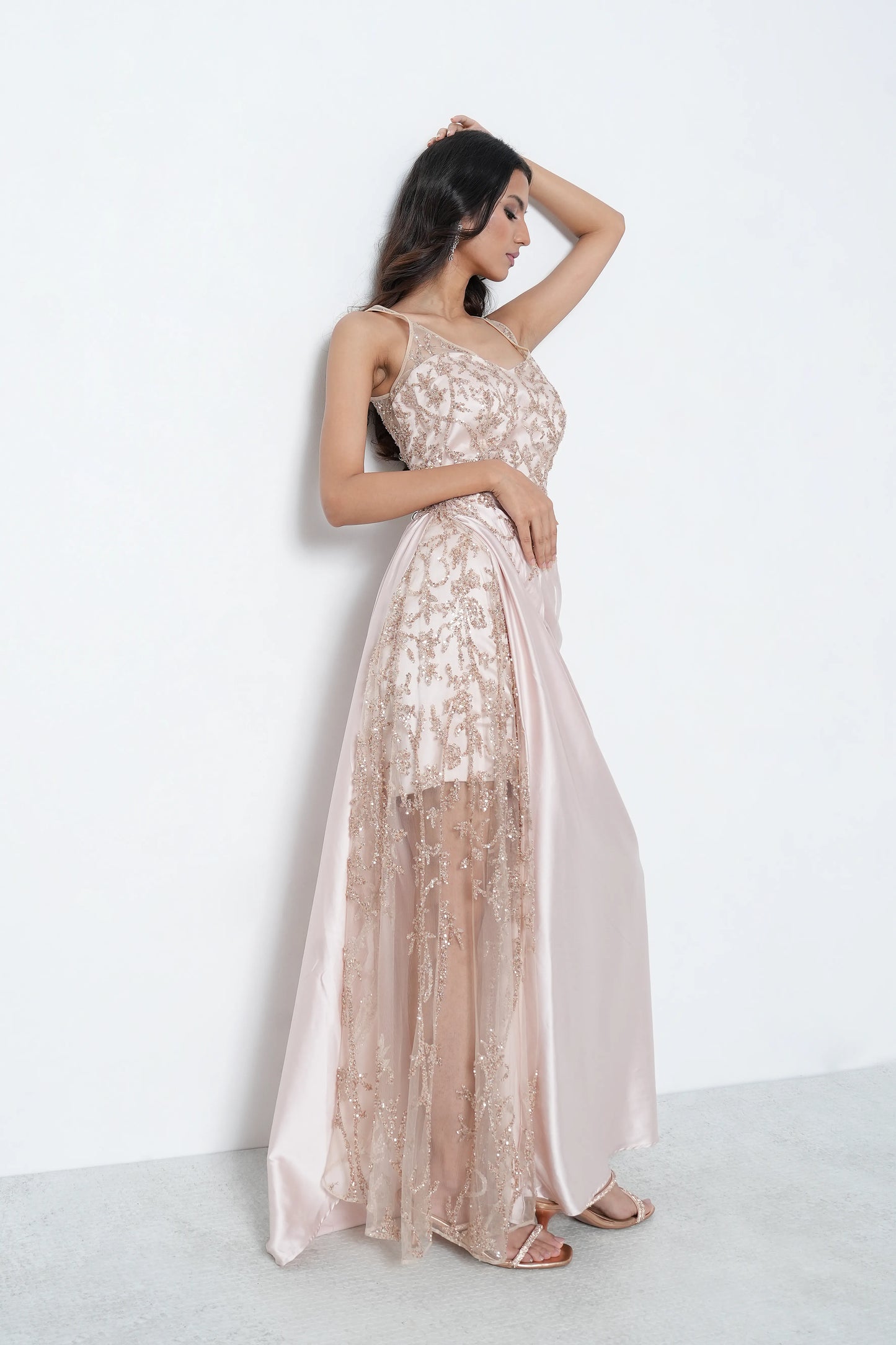 Champagne Satin Net Gown