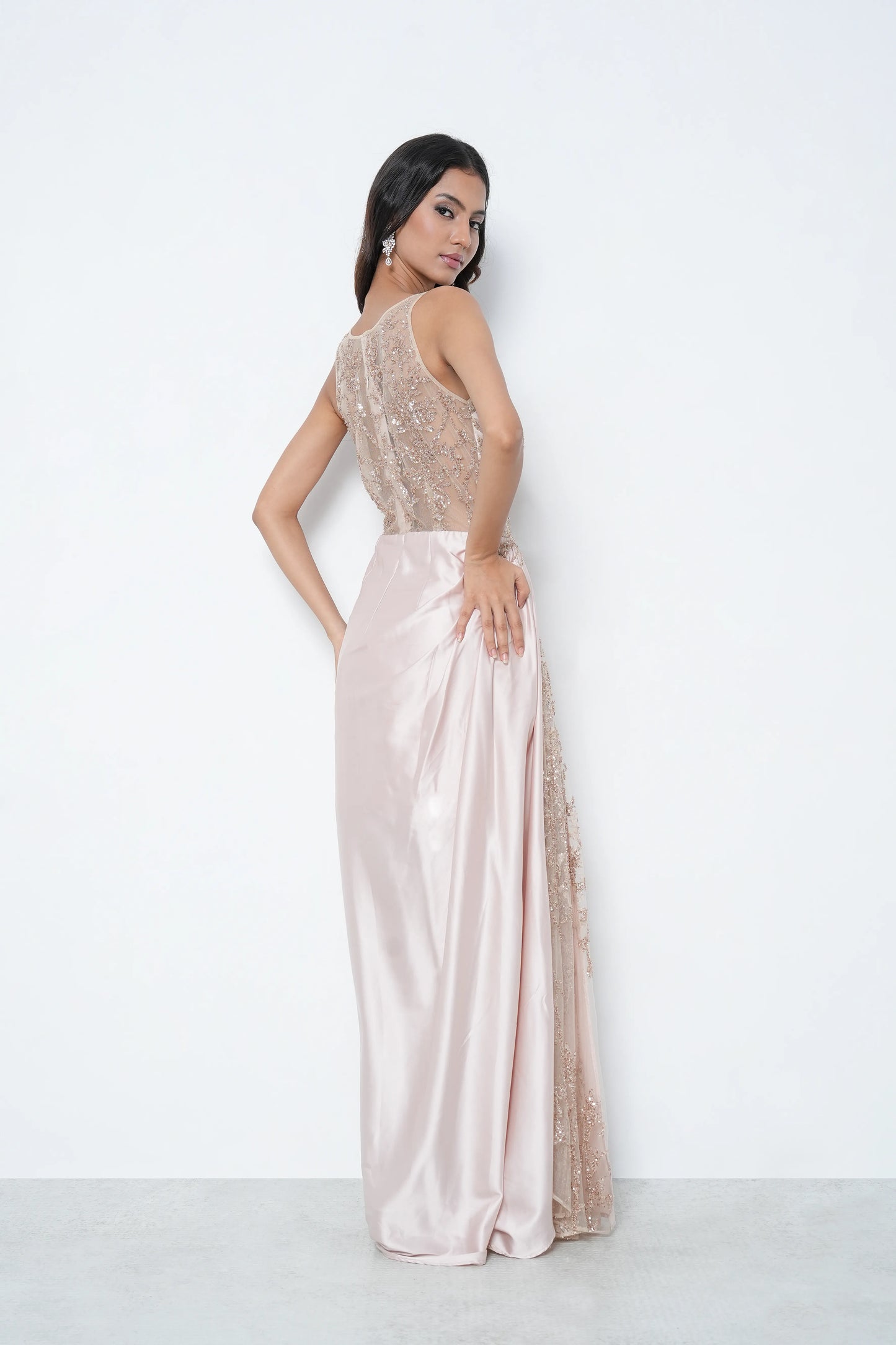 Champagne Satin Net Gown