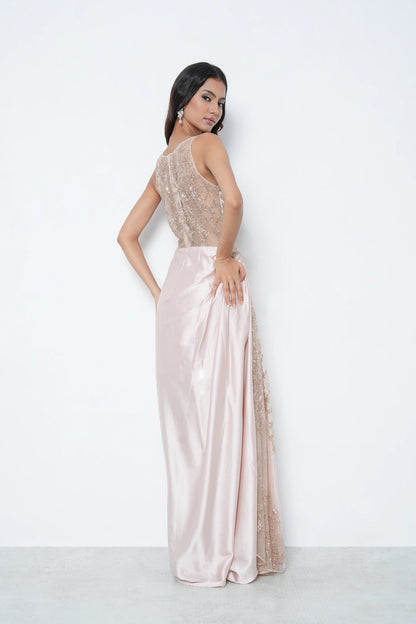 Champagne Satin Net Gown