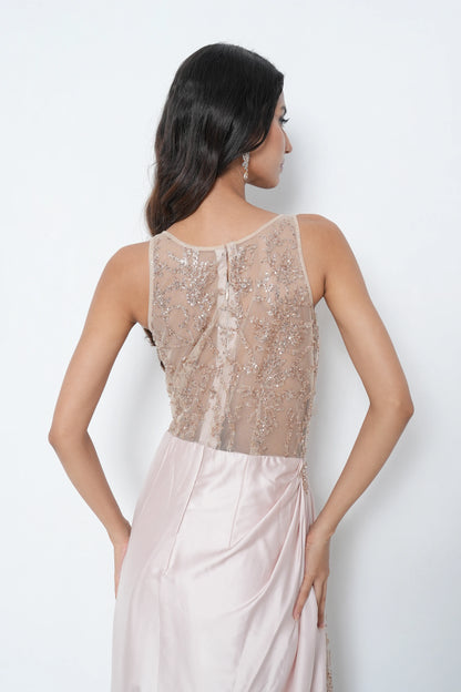 Champagne Satin Net Gown