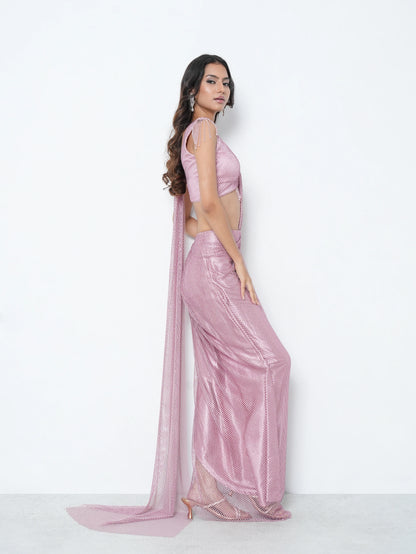 Mesh Pink Indo-Western Saree