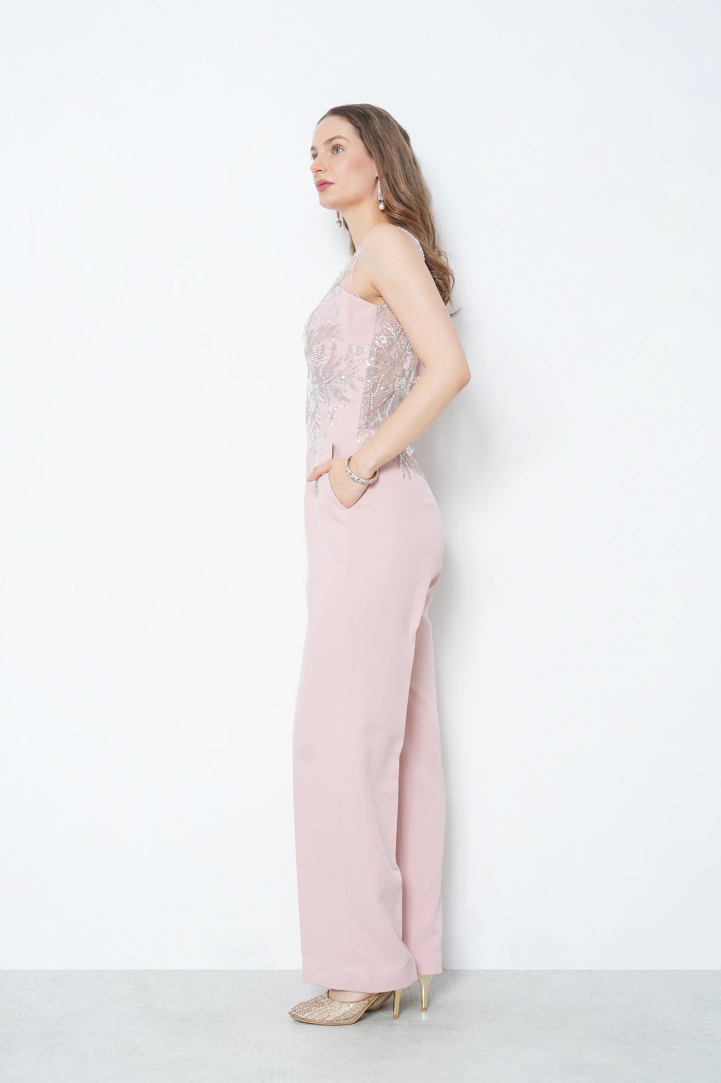 Peach Embroidered Jumpsuit