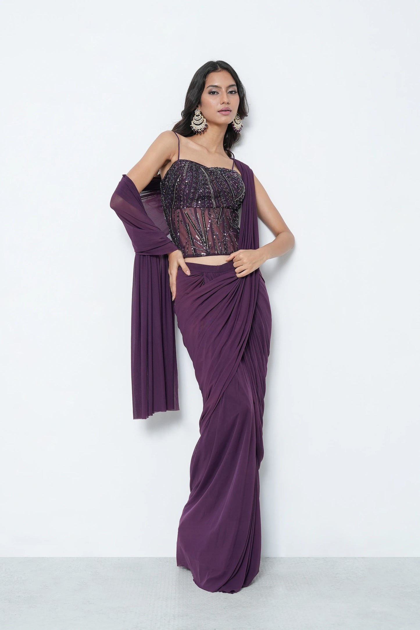 Violet indo western saree