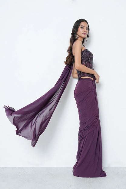 Violet indo western saree