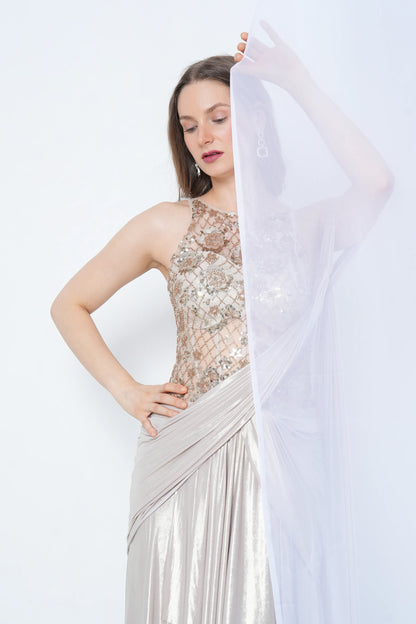 Gold Drape Sequin Gown