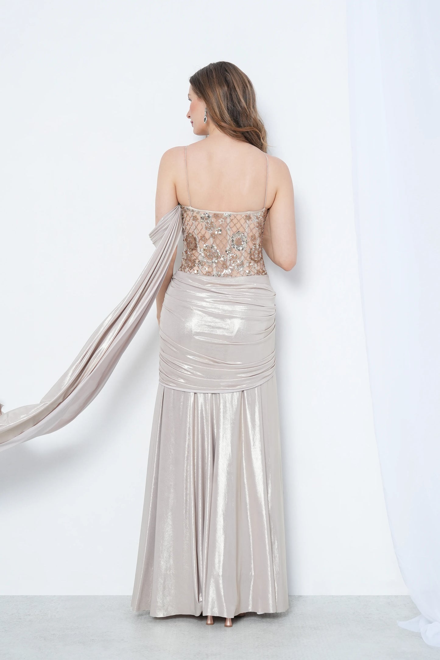 Gold Drape Sequin Gown