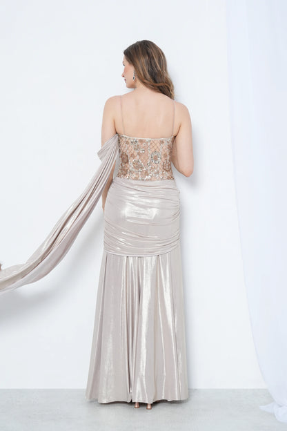 Gold Drape Sequin Gown