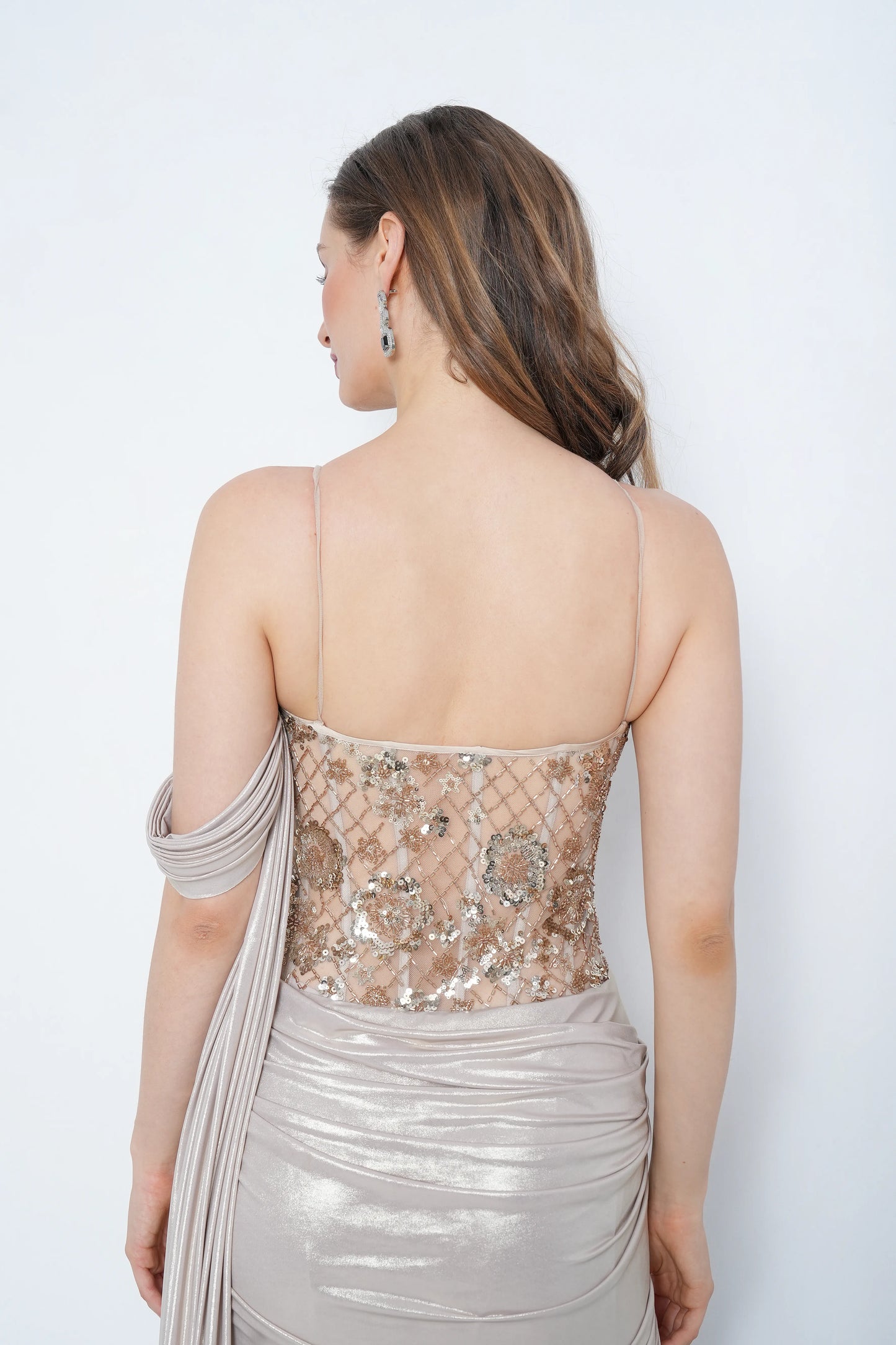 Gold Drape Sequin Gown