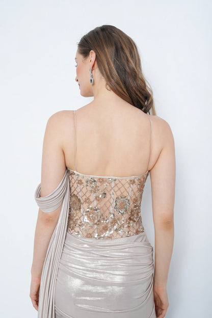 Gold Drape Sequin Gown