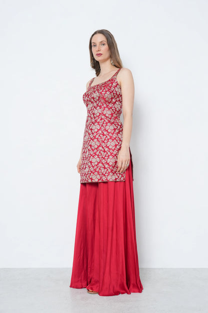 Red Brocade Kurta Set