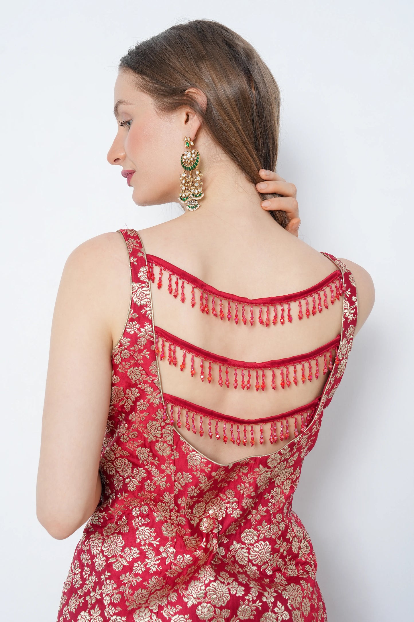 Red Brocade Kurta Set