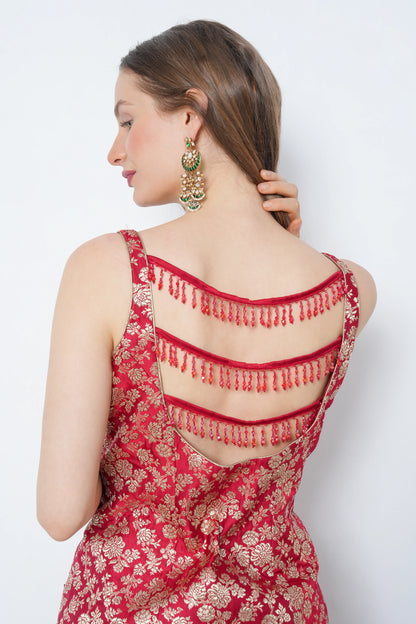 Red Brocade Kurta Set