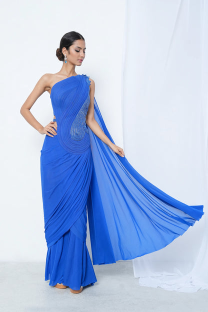 Electric Blue Powernet Saree