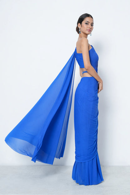 Electric Blue Powernet Saree