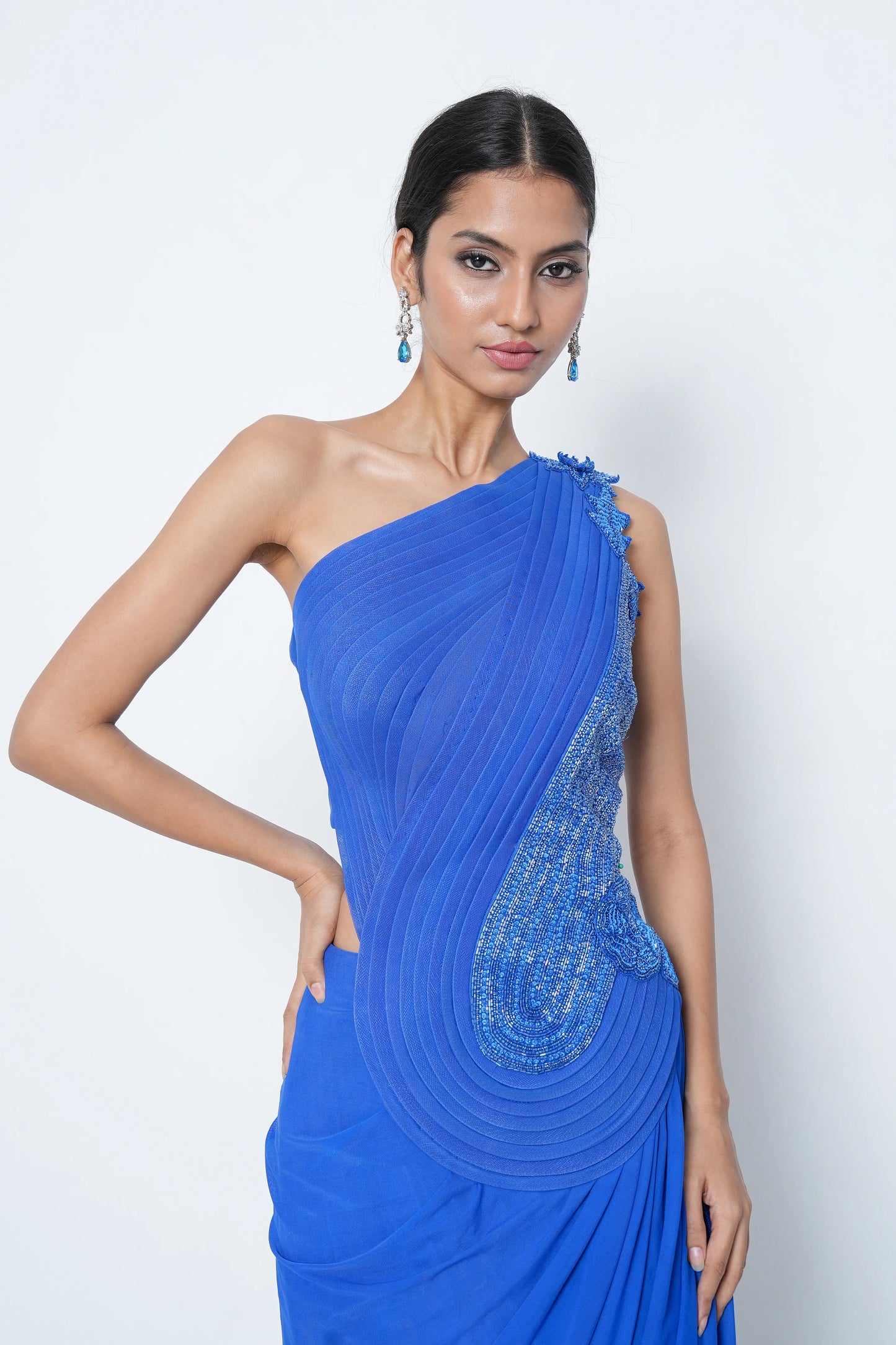 Electric Blue Powernet Saree