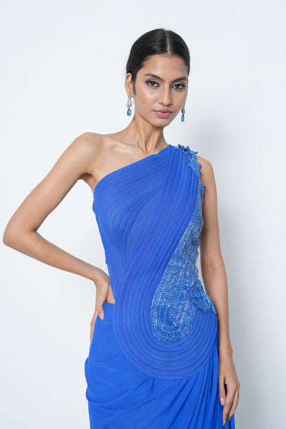 Electric Blue Powernet Saree