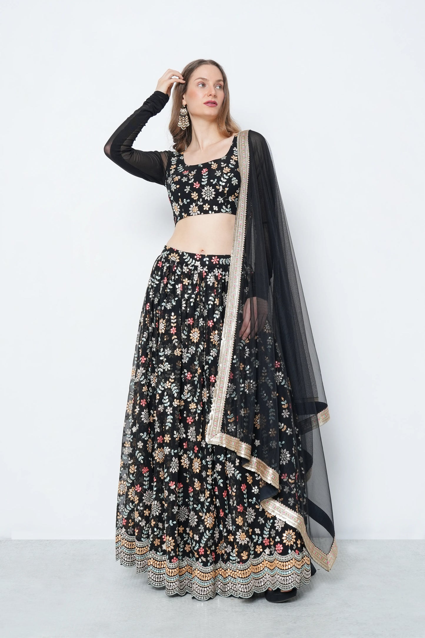 Black Mirror Work Lehenga Set