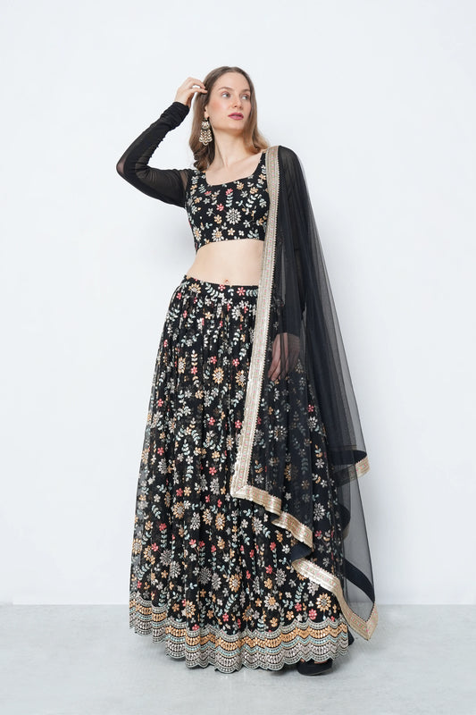 Black Mirror Work Lehenga Set