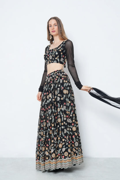 Black Mirror Work Lehenga Set