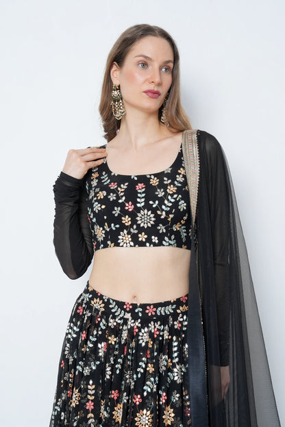 Black Mirror Work Lehenga Set