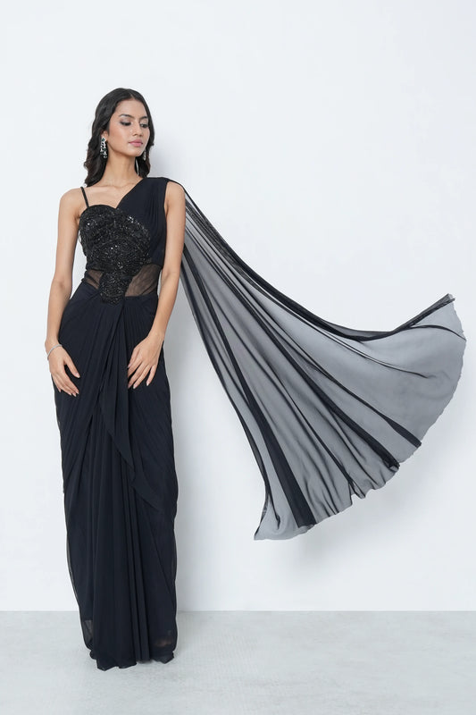 Black Embellished Concept Saree