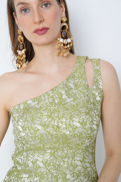 Pastel Green One-Shoulder Gown