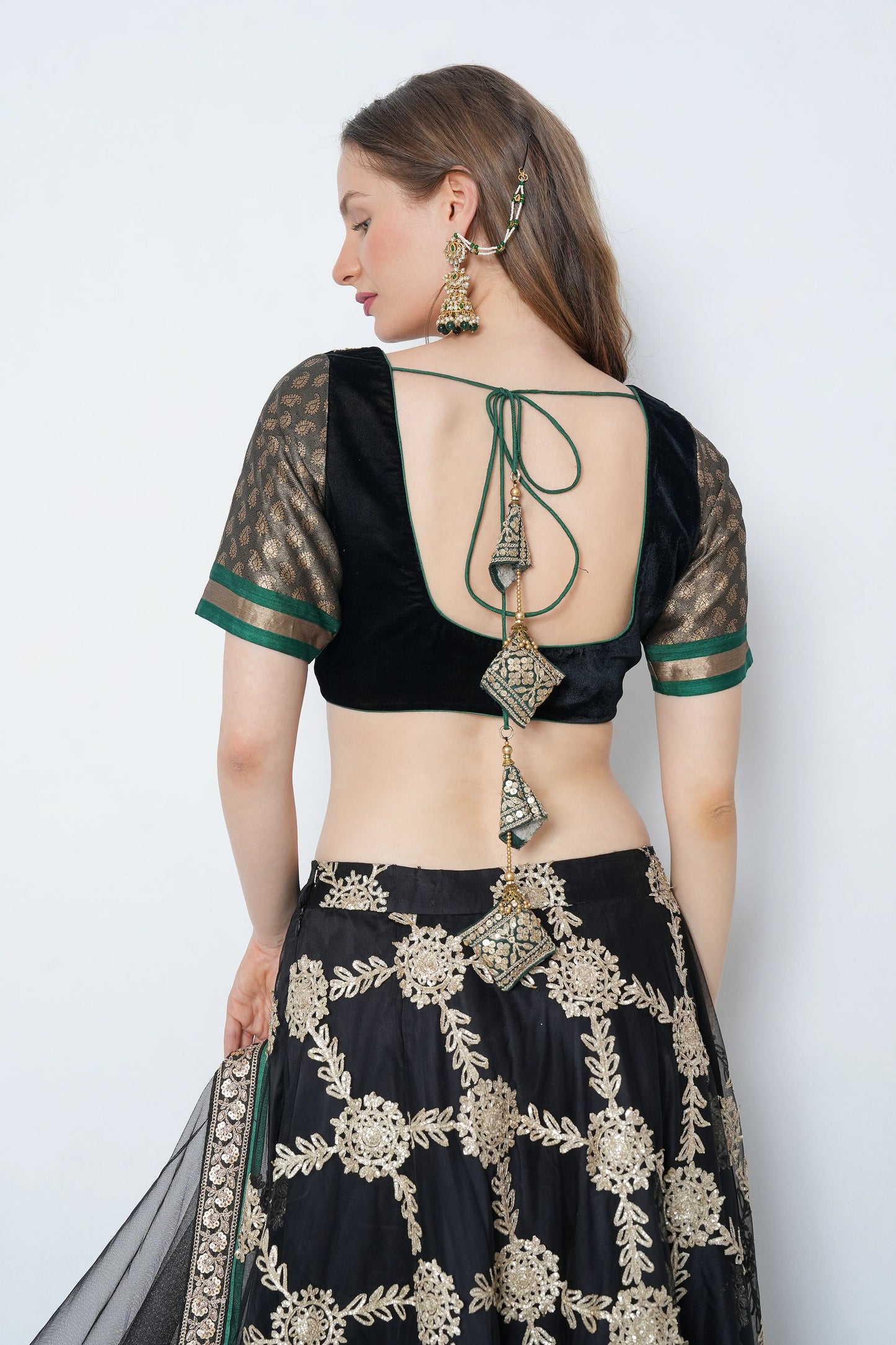 Black Velvet Brocade Lehenga Set