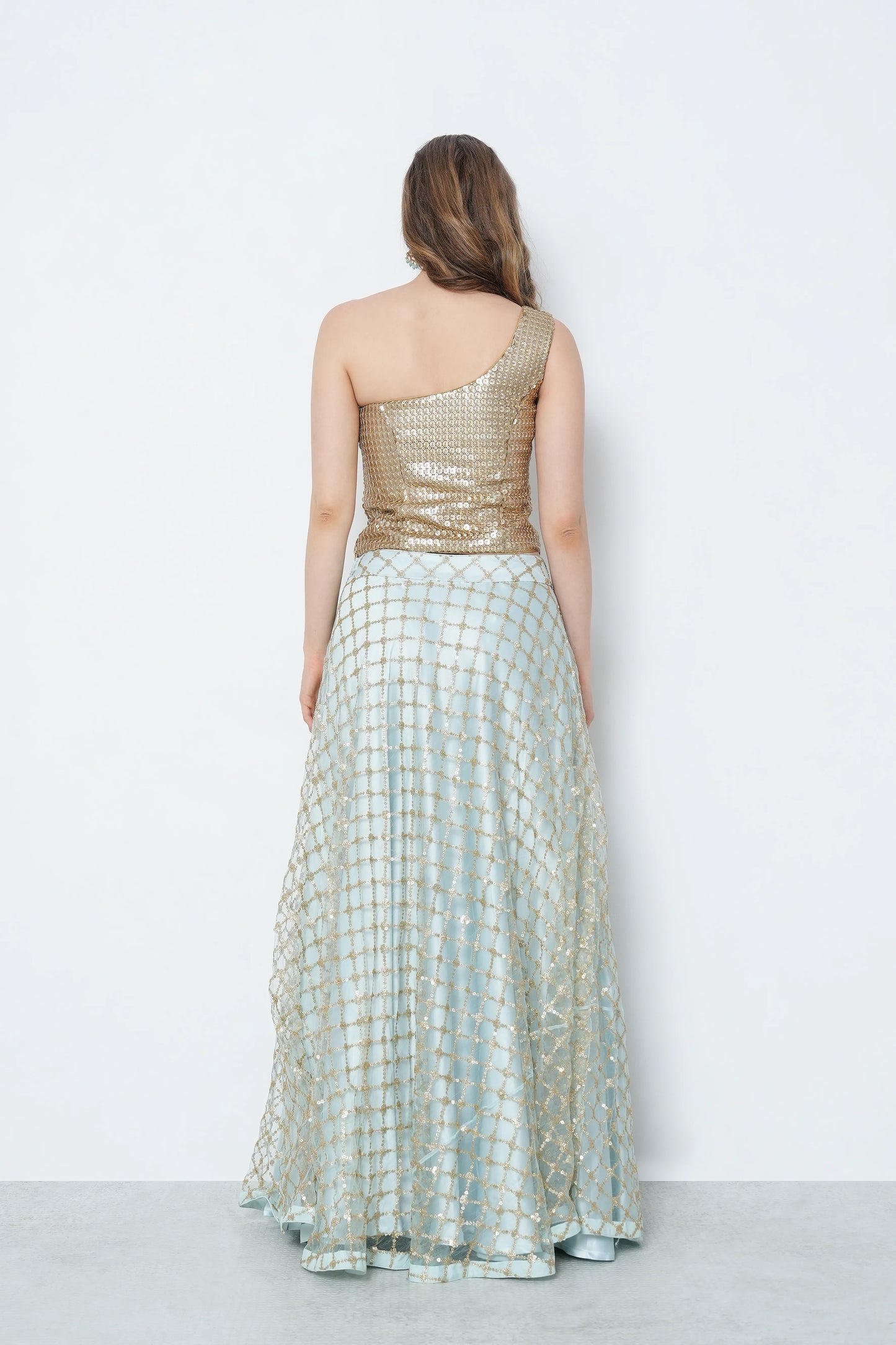 Gold & Powder Blue Lehenga Set