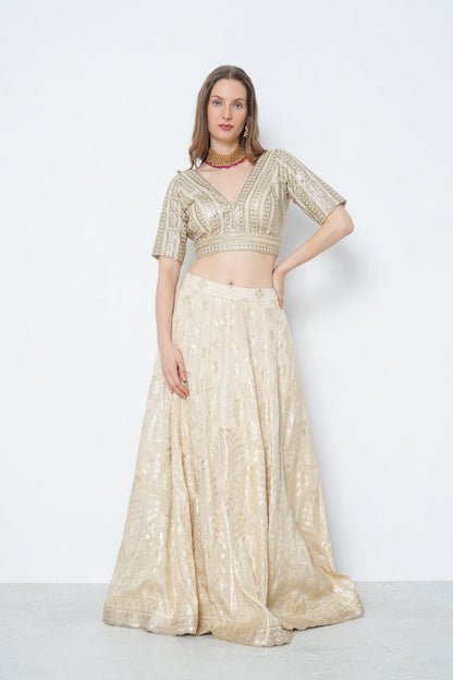 Ivory Gold Silk Lehenga Set