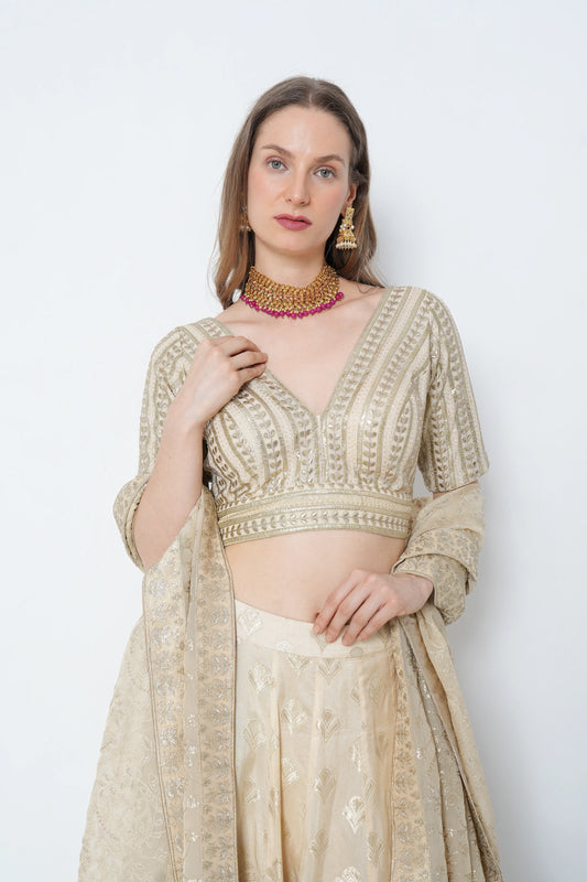 Ivory Gold Silk Lehenga Set