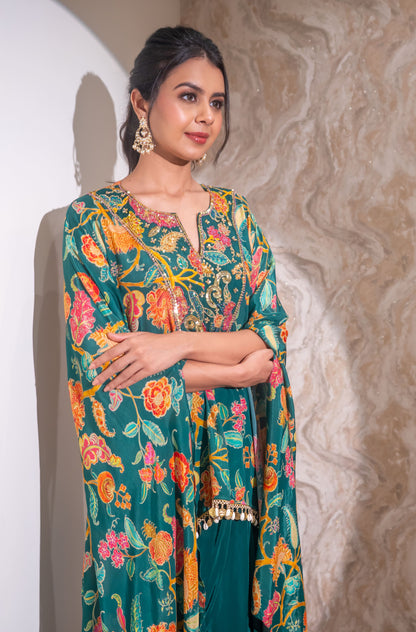 Emerald green Kaftan and drape skirt set