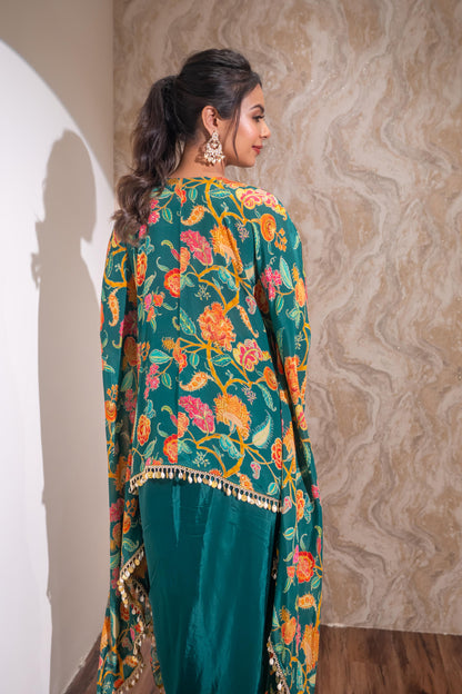 Emerald green Kaftan and drape skirt set