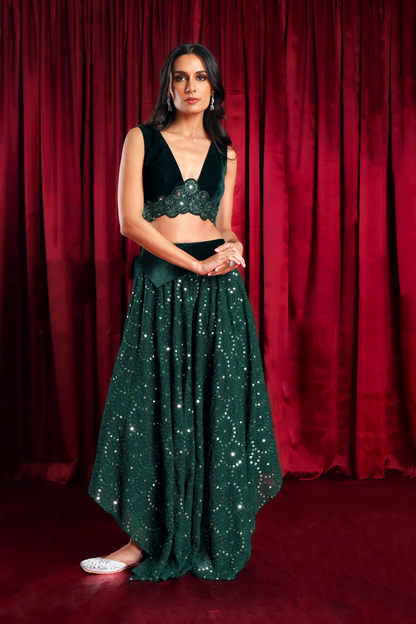 Emrald Green Velvet Lehenga